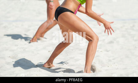 Close-up Female beach volleyball players on sand Stock Photo