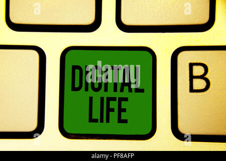 Word writing text Digital Life. Business concept for Living in a world interconnected through Internet Multimedia Keyboard green key Intention create  Stock Photo