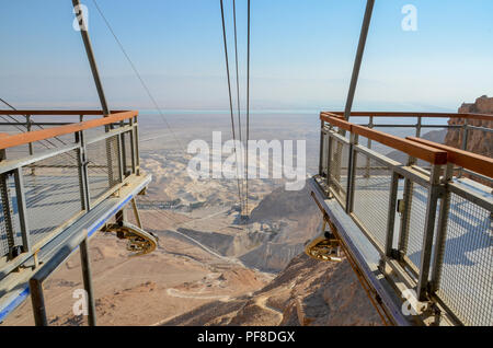 Israel, Masada The cablecar ascending to the mountain top Stock Photo