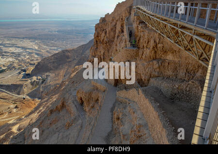 Israel, Masada The cablecar ascending to the mountain top Stock Photo