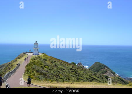 Cape reinga lighthouse front of the sea, small lighthouse norht island new zealand Stock Photo