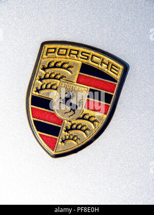 Porsche sign on the hood Stock Photo
