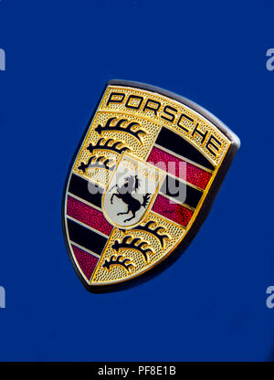Porsche sign on the hood Stock Photo
