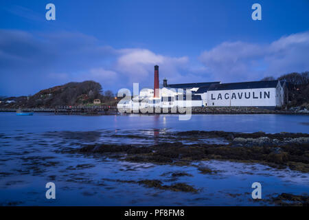 Dusk shot of the exterior of the Lagavulin Distillery on Islay, Scotland Stock Photo