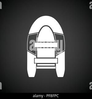Icon of rubber boat . Black background with white. Vector illustration. Stock Vector