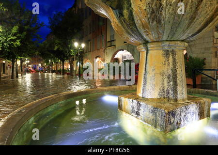 Place aux Aires at night, Grasse, Alpes Maritimes, French Riviera, France, Europe Stock Photo