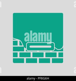 Icon of plastered brick wall . Gray background with green. Vector illustration. Stock Vector