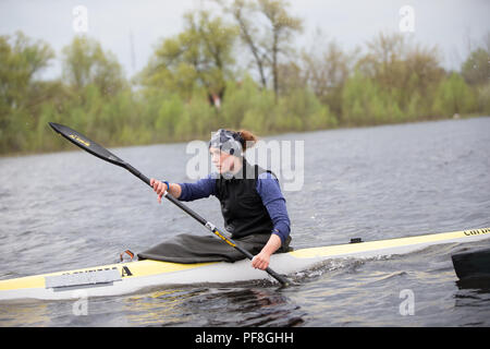 Belarus, Gomel, 25 April 2018. Rowing base. Training in rowing. Stock Photo