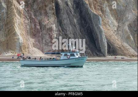 boat trip on The Isle of white in southern Britain on a sunny summers day to see the needles Stock Photo