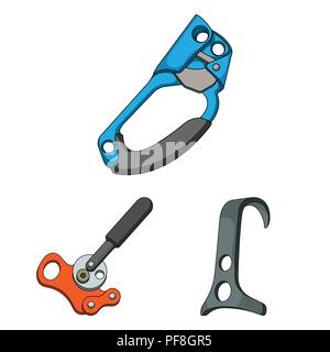 Mountaineering and climbing cartoon icons in set collection for design. Equipment and accessories vector symbol stock  illustration. Stock Vector