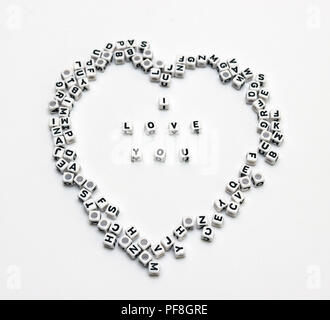 Message I love you spelled in  dice with copy space Stock Photo
