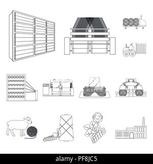 Textile industry outline icons in set collection for design.Textile equipment and fabrics vector symbol stock  illustration. Stock Vector