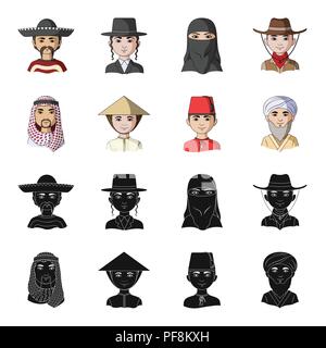 Arab, turks, vietnamese, middle asia man. Human race set collection icons in black,cartoon style vector symbol stock illustration . Stock Vector