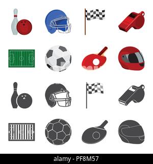 Field, stadium with markings for playing football, football ball, racket with a ball for ping-pong, protective helmet for the game,glove for baseball  Stock Vector