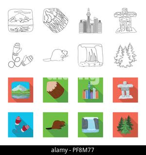 Canadian fir, beaver and other symbols of Canada.Canada set collection icons in outline,flet style vector symbol stock illustration . Stock Vector