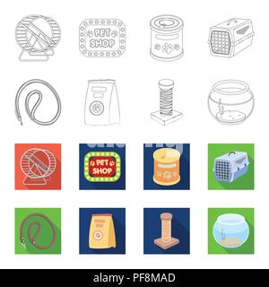 Leash, feed and other zoo store products.Pet shop set collection icons in outline,flat style vector symbol stock illustration . Stock Vector