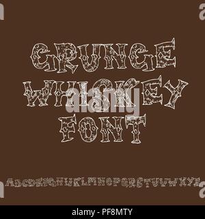 Grunge vintage whiskey font. Old handcrafted display skript. Modern brush label lettering. Vector typography illustration. Stock Vector