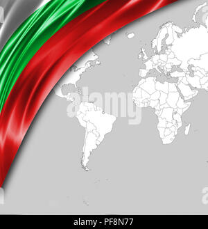 Flag of Bulgaria with a place for your text, in the background a world map. Stock Photo