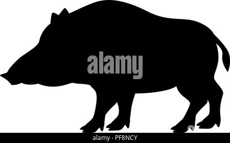 Vector illustration black silhouette wild boar Stock Vector