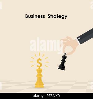 Hands and King of chess symbol.Business and marketing strategy.Businessman hand holding chess king piece.Leader and teamwork concept.Business strategy Stock Vector