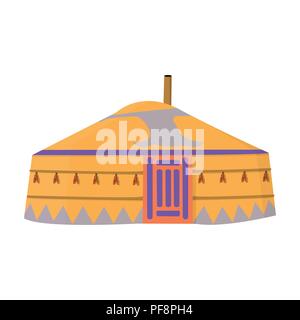 Tent in the Mongolian patterns.Mongolian tent.Housing the ancient Mongols.Mongolia single icon in cartoon style vector symbol stock web illustration. Stock Vector