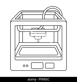 3D Printer in outline style isolated on white background. Typography symbol vector illustration. Stock Vector