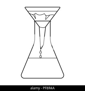 Filtration of water solution in a conical flask icon in outline design isolated on white background. Water filtration system symbol stock vector illus Stock Vector