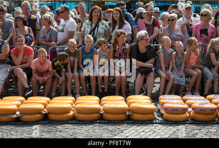 Alkmaar, Netherlands - July 20, 2018: Public watching the event of the friday cheese market in Alkmaar Stock Photo