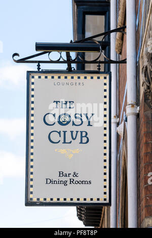 The Cosy Club bar and dining rooms sign Salisbury UK Stock Photo