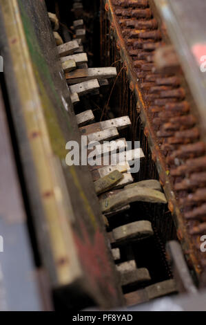 Rotten hammers in an old piano Stock Photo