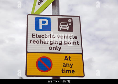 Sign showing the presence of a charging point for an electric vehicle Stock Photo