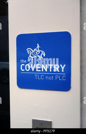 The Coventry Building Society office sign in the busy market town of Warwick, Warwickshire Stock Photo