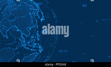 Growing global network and data connections concept.Scientific technology data network surrounding global connectivity. Stock Photo