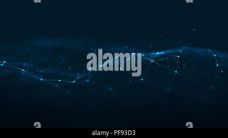 Abstract Plexus Blue Geometrical Shapes. Connection And Web Concept. Digital, Communication And Technology Network Background With Moving Lines And Do Stock Photo