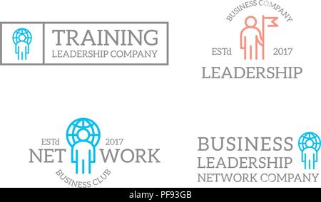 Set of retro vintage human resources, teamwork, employees, company security logo or insignia, emblems, labels and badges and other branding objects. Vector line style Stock Vector