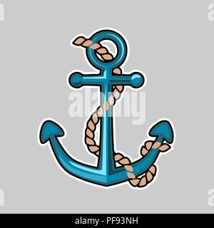 Cartoon anchor with a rope on a light grey background Stock Vector