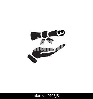 Web icon. Diploma in hand black on white background Stock Vector