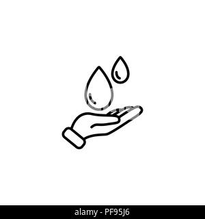 Web line icon. Water drops in hand Stock Vector