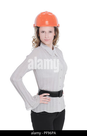 portrait of confident female engineer .isolated on white Stock Photo
