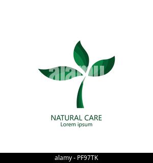Abstract green leaf logo with word "Natural care",garden,plant, ecology concept, Environmental concept or company logo. vector illustration eps10. Stock Vector