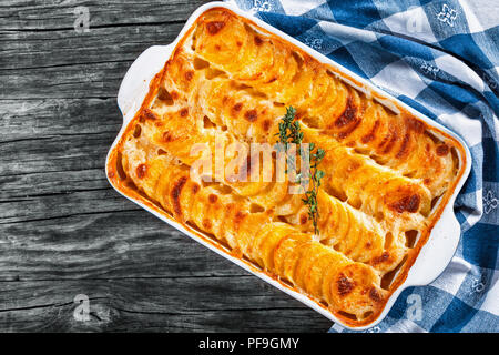 Au Gratin Dauphinois, Potatoes baked in a baking dish, close-up Stock Photo