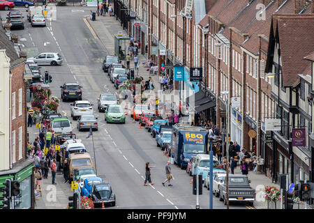 View of street in market town during vintage car festival. Hermitage Road, Hitchin, Hertfordshire, England Stock Photo