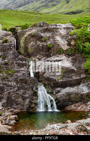 Falls of Glencoe waterfall at the Meeting of Three waters at the foot of Three Sisters mountains of Glen Coe Scottish Highlands Scotland Stock Photo