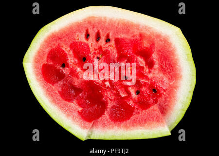 eaten watermelon isolated on a black background, top view Stock Photo