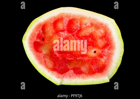 eaten watermelon isolated on a black background, top view Stock Photo