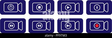 Rectangular blue button to indicate video device functions Stock Vector
