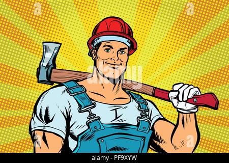 pop art lumberjack woodcutter with axe Stock Vector