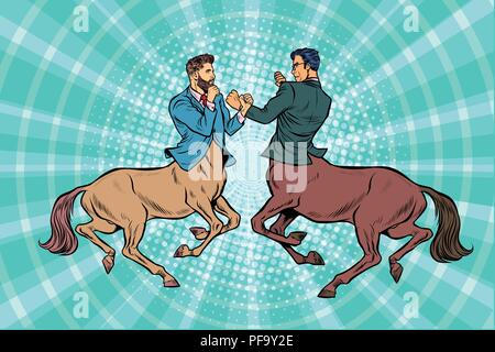 pop art Two centaur businessmen fighting Stock Vector