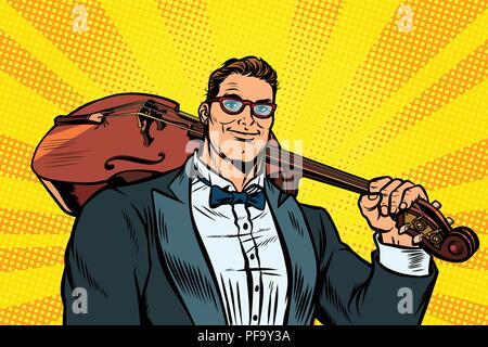 pop art violoncellist musician Stock Vector