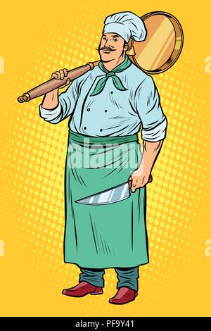 pop art Cook is preparing to make pizza Stock Vector